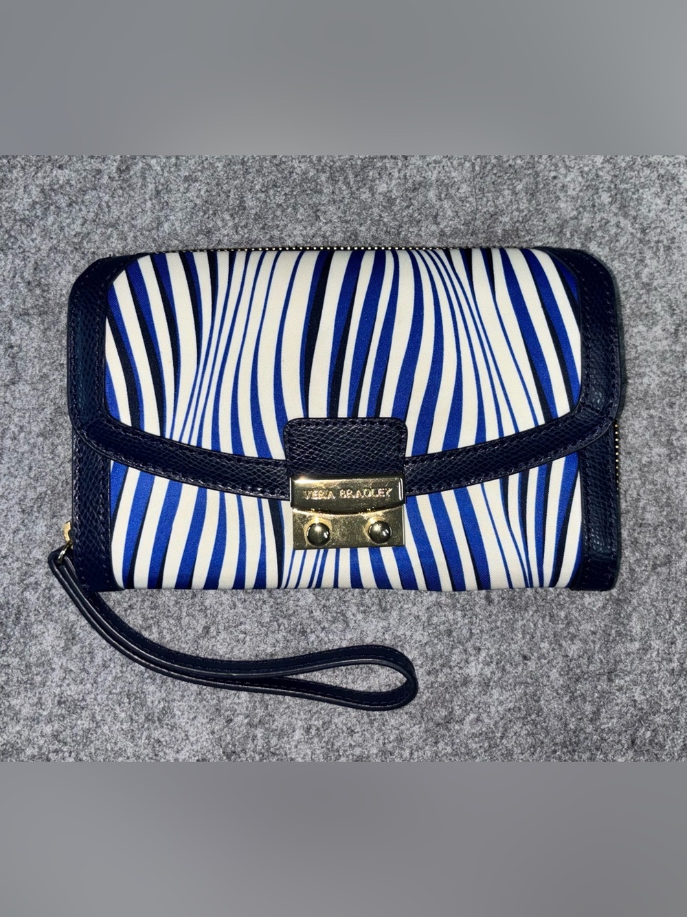 Vera Bradley Navy & White Wristlet Clutch with Gold Hardware
